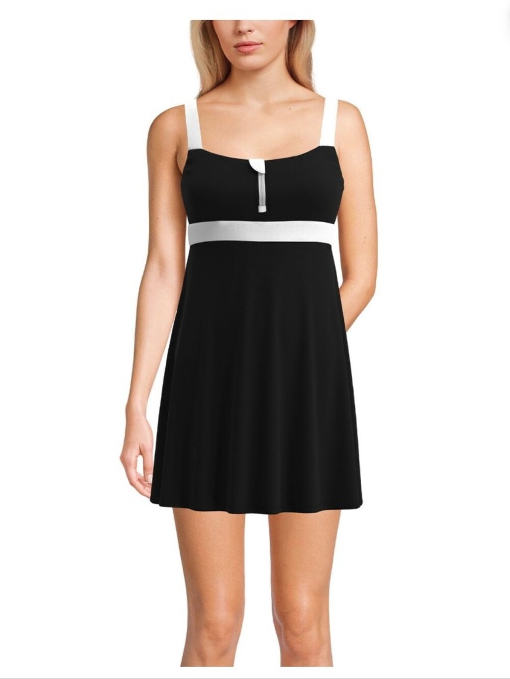Lands' End Black and White A-Line One-Piece Swim Dress